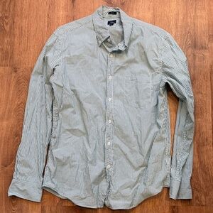 J. Crew Green and White Narrow-Stripe Button-Down Shirt